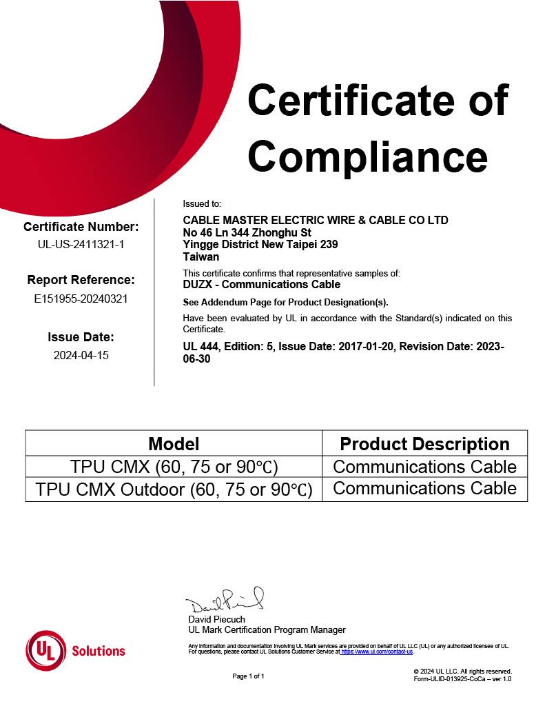 UL Certificate of Compliance